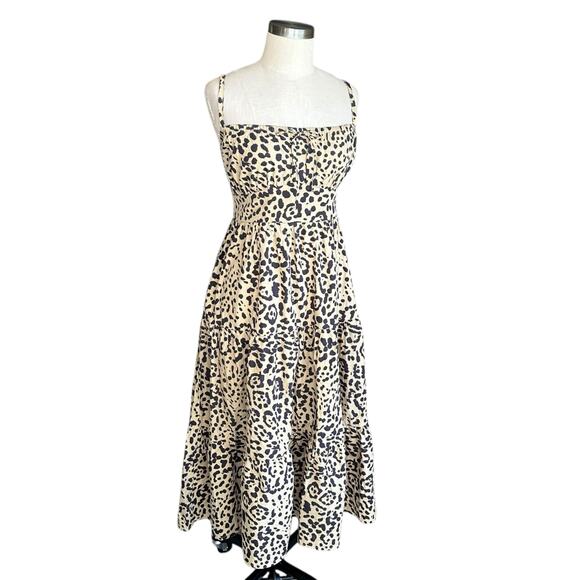 FAITHFULL THE BRAND Tan Leopard Animal Print Midi Dress Women's Size Small - Picture 2 of 10